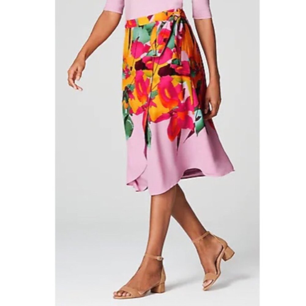 Christian Siriano J. Jill Lilac Floral Midi Skirt Cottagecore, Size 18 Tall